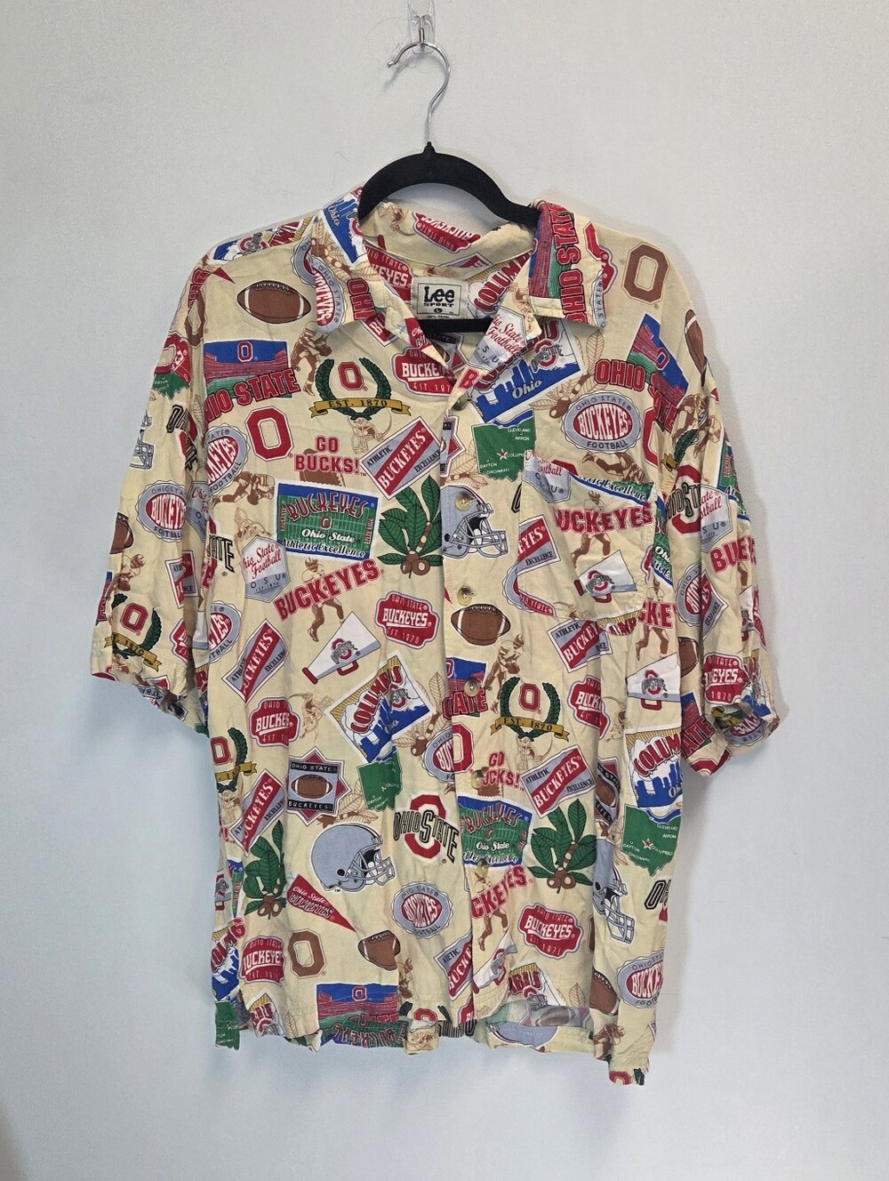 Vintage Lee Sport 90s Ohio State Hawaiian Button Up Shirt Size Large
